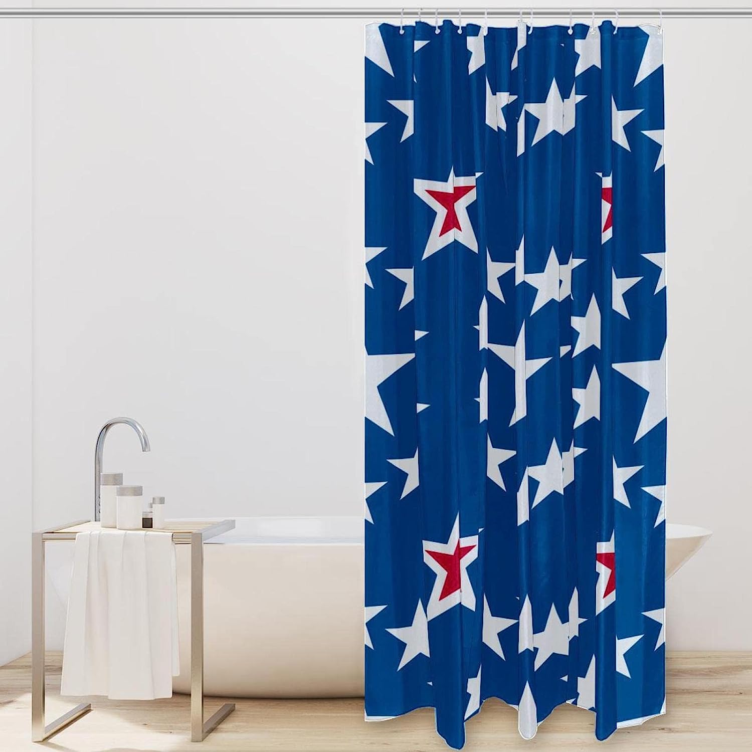Blue Background Stars Pattern Decorative Shower Curtain for Bathroom