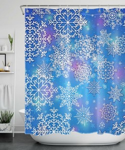 Blue Background White Snowflakes Winter Shower Curtain for Modern Bathroom