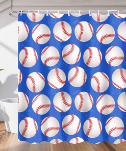 Blue Baseball Shower Curtain for Boys Bathroom Fabric Sports Theme Home Decor 