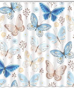 Blue Beige Butterfly Shower Curtain For Whimsical Bathroom Decor