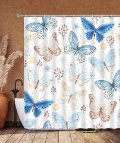 Blue Beige Butterfly Shower Curtain For Whimsical Bathroom Decor
