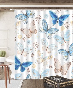 Blue Beige Butterfly Shower Curtain For Whimsical Bathroom Decor