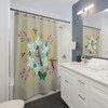 Blue Bird, Hummingbirds and Flowers, Neutral Background Decorative Shower Curtain