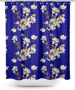 Blue Bird & Magnolia Floral Printed Waterproof Fabric Bathroom Curtain Shower Drapes