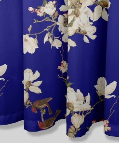 Blue Bird & Magnolia Floral Printed Waterproof Fabric Bathroom Curtain Shower Drapes