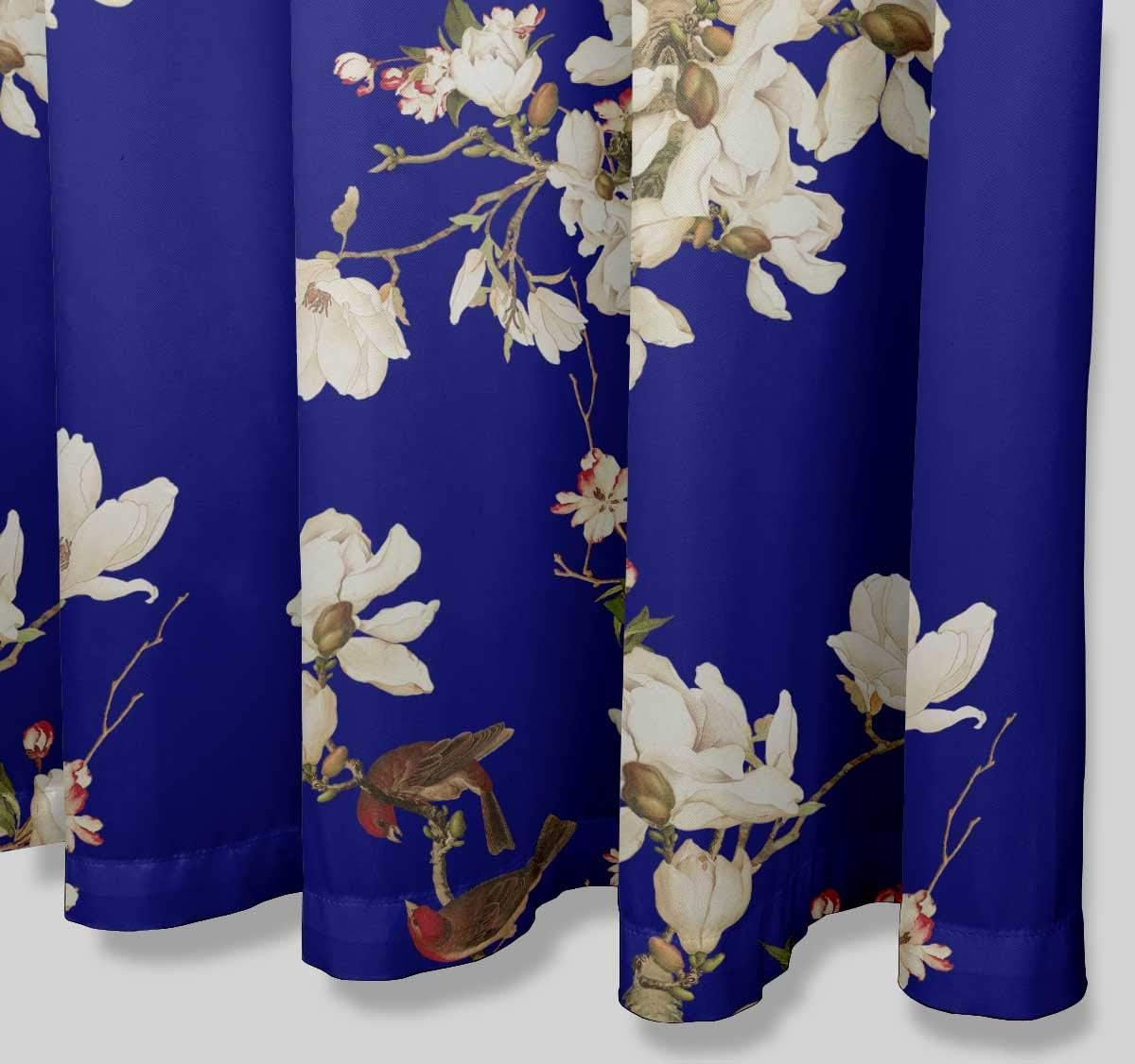 Blue Bird & Magnolia Floral Printed Waterproof Fabric Bathroom Curtain Shower Drapes