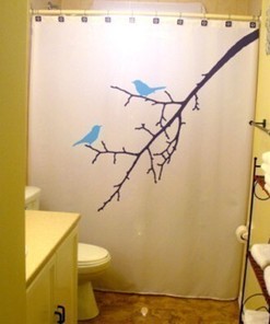 Blue Birds And Nature Tree Branch Shower Curtain For Bathroom Decoration