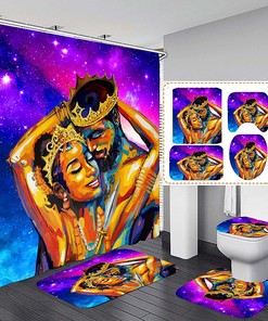 Blue Black Girl Bathroom Decor Shower Curtain Set