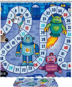 Blue Board Desk Game Waterproof Shower Curtain For A Fun And Creative Bathroom