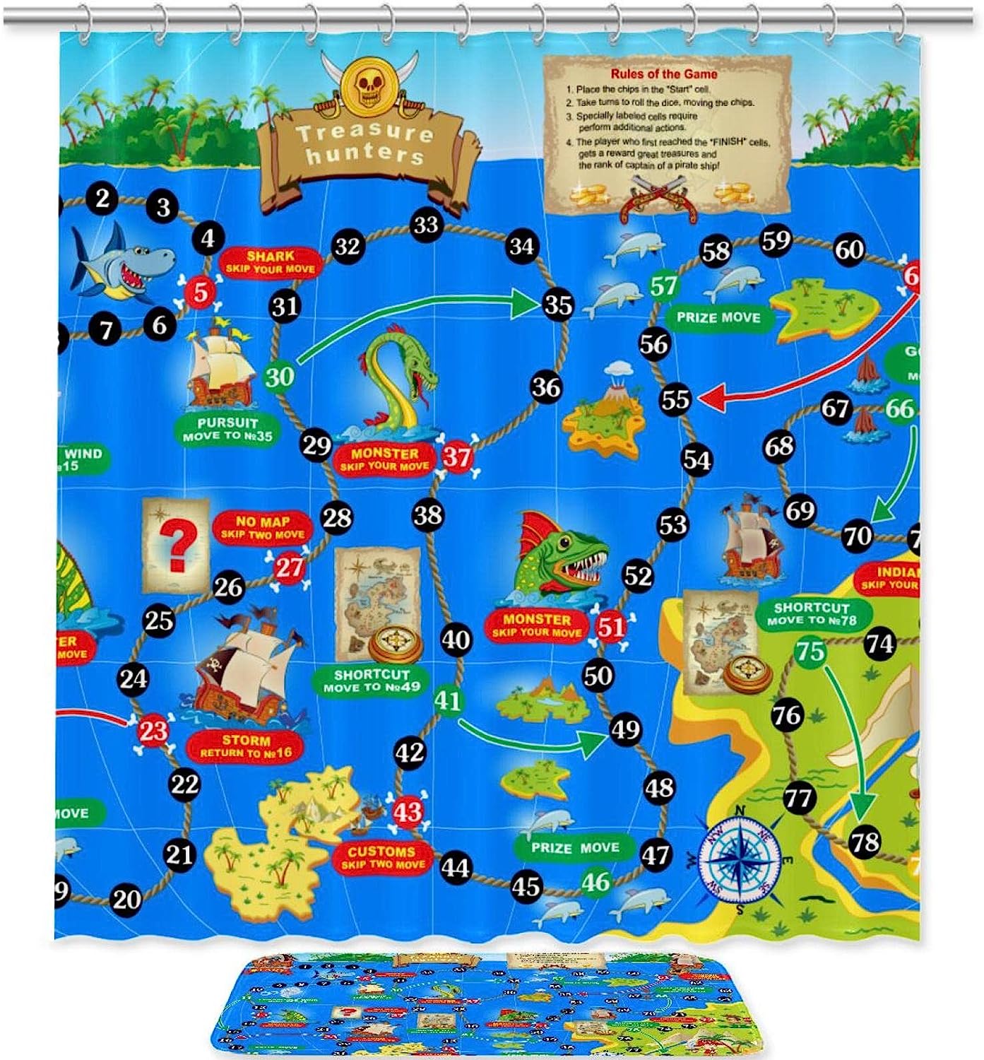 Blue Board Game Waterproof Shower Curtain For A Casual And Fun Bathroom