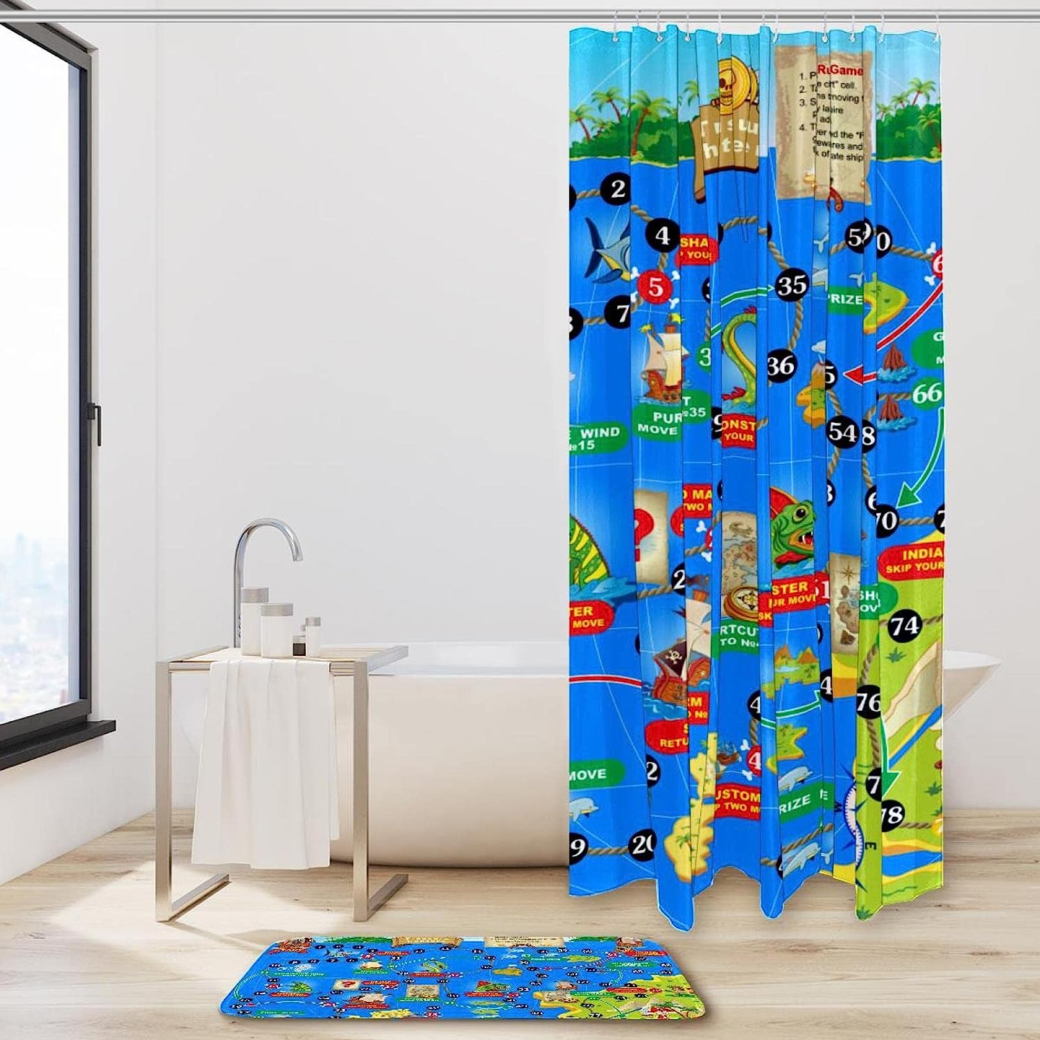 Blue Board Game Waterproof Shower Curtain For A Casual And Fun Bathroom - Image 2