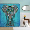 Blue Boheme Elephant Fabric Shower Curtain for Boho Bathroom Decor 