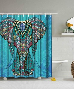 Blue Boheme Elephant Fabric Shower Curtain for Boho Bathroom Decor
