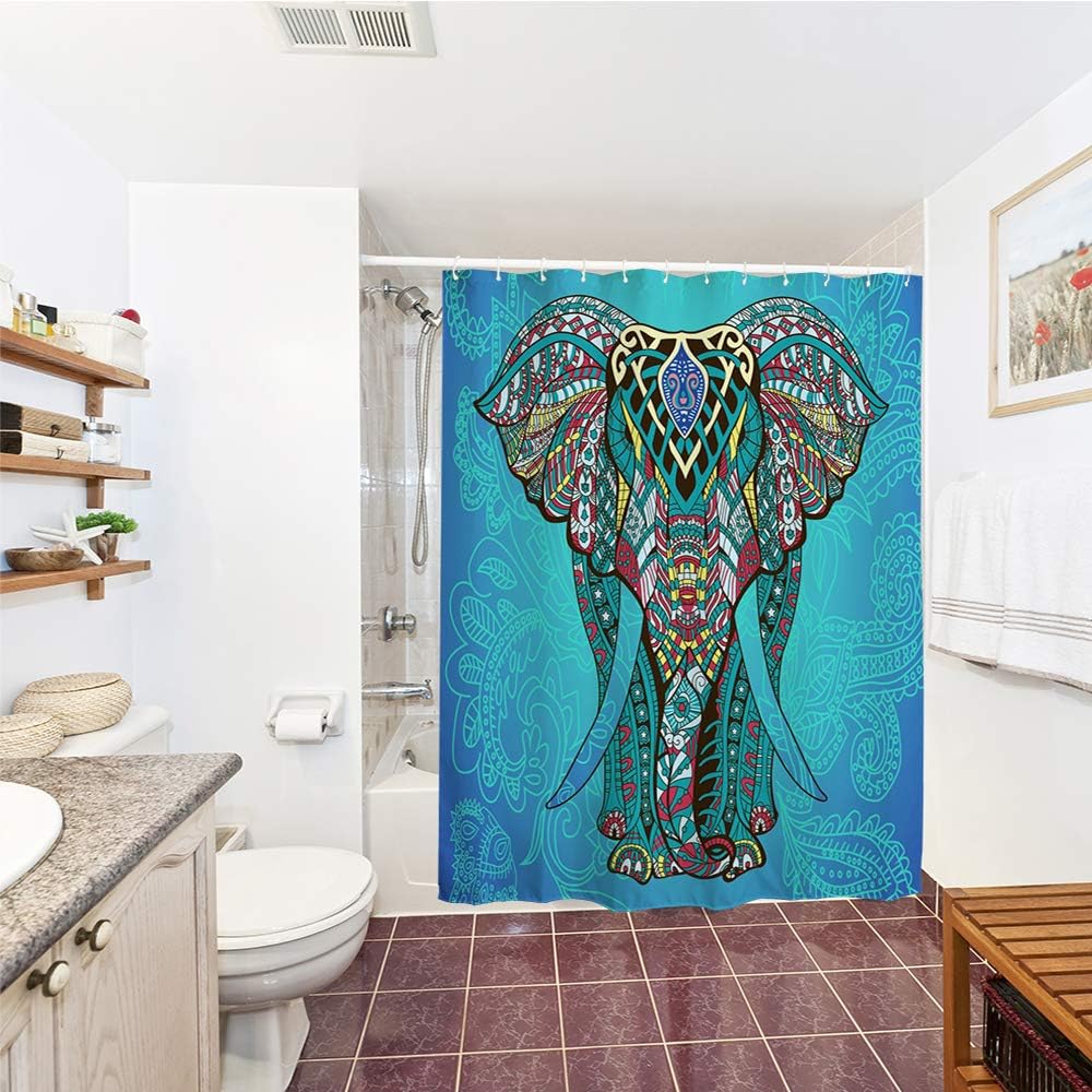 Blue Boheme Elephant Fabric Shower Curtain for Boho Bathroom Decor