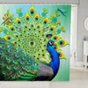 Blue Boho Shower Curtain with Floral and Peacock Feather Print - Vintage Bathroom Decor