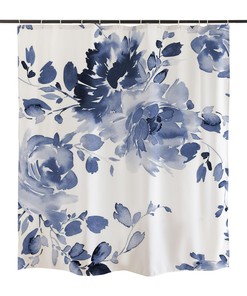 Blue Botanical Floral Shower Curtain Modern Abstract Ink Watercolor Bathroom Decor