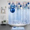Blue Bowknot and Snowflake Christmas Ball Print Shower Curtain Bathroom Decor