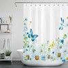 Blue Butterfly Dragonfly Daisy Flowers Shower Curtain For Kids Bathroom