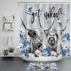 Blue Butterfly Highland Cow On Retro Wood Shower Curtain For Nature Bathroom Decor