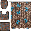 Blue Butterfly Leopard Spot Shower Curtain With Matching Mat For Catchy Bathroom Decor