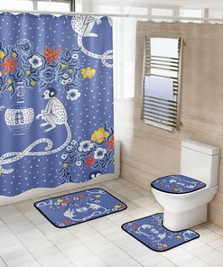 Blue Chinoiserie Style Vintage Monkeys Print Shower Curtain, Add a Touch of Elegance to Your Bathroom