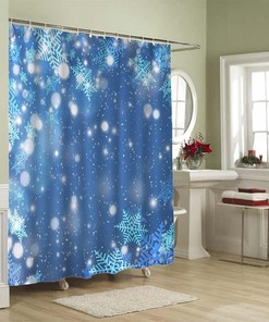 Blue Christmas Night Sky and Falling Snow Shower Curtain Abstract Snowflake Background Bathroom Decor Waterproof Fabric