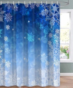 Blue Christmas Snowflake Holiday Waterproof Shower Curtain for Home Decor