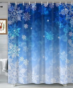 Blue Christmas Snowflake Holiday Waterproof Shower Curtain for Home Decor