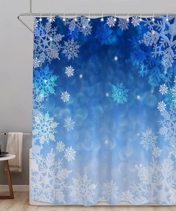 Blue Christmas Snowflake Holiday Waterproof Shower Curtain for Home Decor