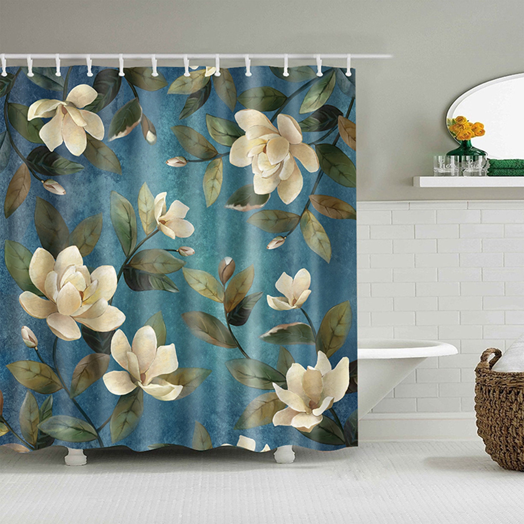 Blue Daisy Floral Shower Curtain - Chic and Elegant Bathroom Decor with Spring and Summer Flowers