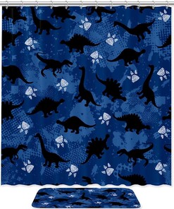 Blue Dinosaur Footprint Shower Curtain With Waterproof Fabric For A Refreshing And Relaxing Bathroom