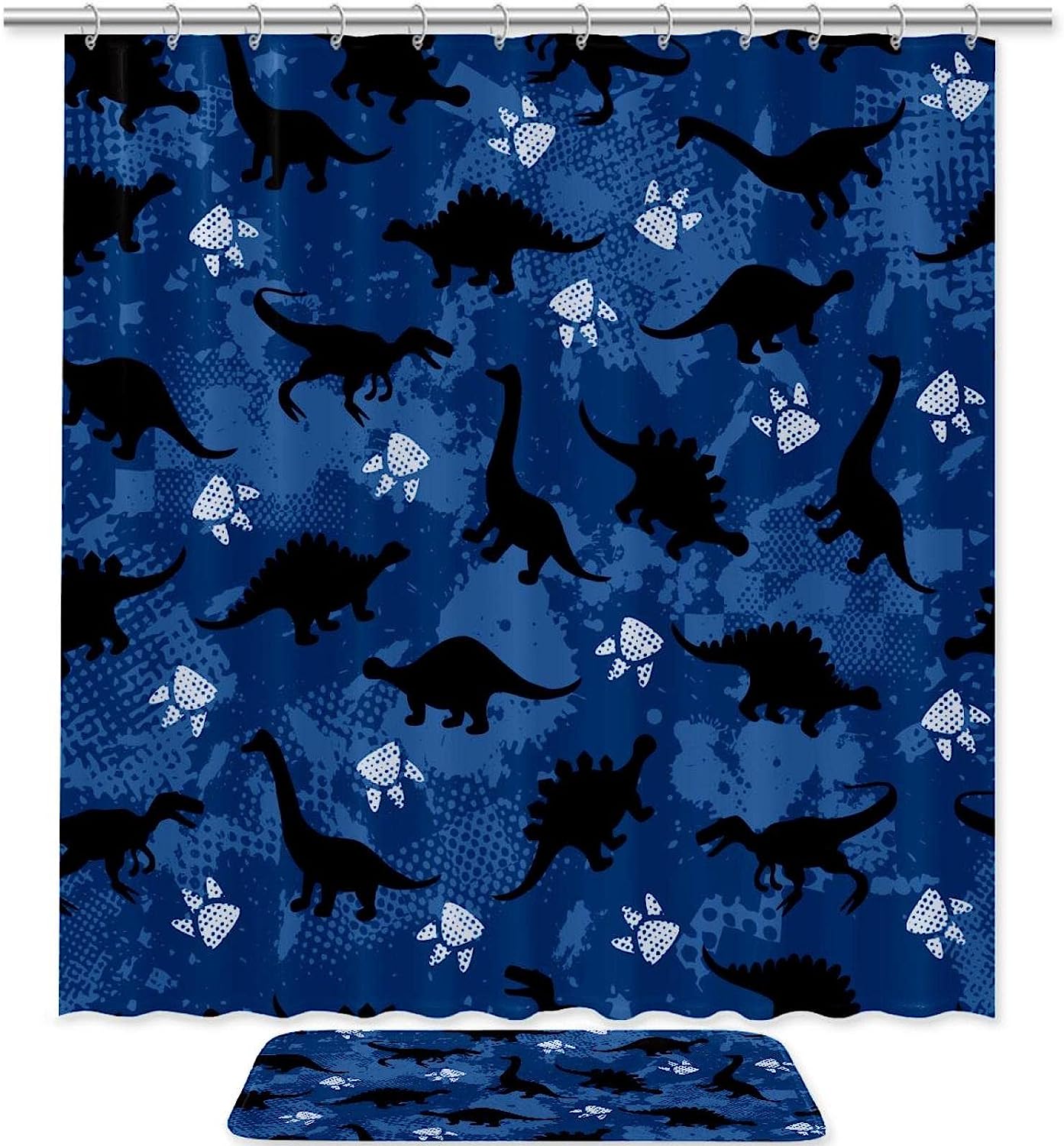 Blue Dinosaur Footprint Shower Curtain With Waterproof Fabric For A Refreshing And Relaxing Bathroom