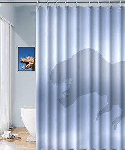 Blue Dinosaur Print Shower Curtain for Kids Bathroom Decor