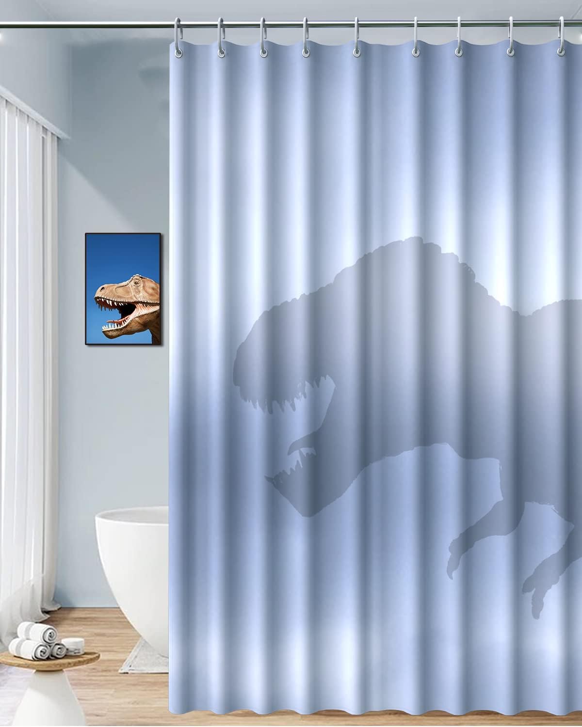 Blue Dinosaur Print Shower Curtain for Kids Bathroom Decor