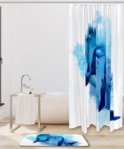 Blue Dolphins Watercolor Two Shower Curtain for Bathroom Decor
