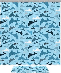 Blue Dolphins Waterproof Shower Curtain - Ocean-Themed Bathroom Decor