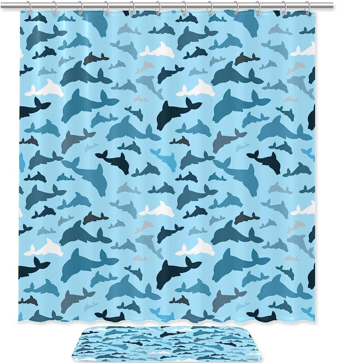 Blue Dolphins Waterproof Shower Curtain - Ocean-Themed Bathroom Decor