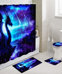 Blue Dragon And Shooting Star Shower Curtain With Fantasy Pattern For Bathroom Decor