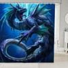 Blue Dragon Shower Curtain - Fantasy Magic Medieval Animal Design for Bathroom Decoration