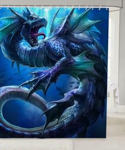 Blue Dragon Shower Curtain - Fantasy Magic Medieval Animal Design for Bathroom Decoration