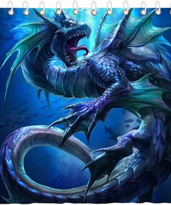 Blue Dragon Shower Curtain - Fantasy Magic Medieval Animal Design for Bathroom Decoration