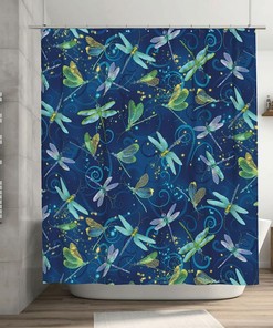 Blue Dragonfly Print Shower Curtain for Nature-Inspired Farmhouse Bathroom Decor