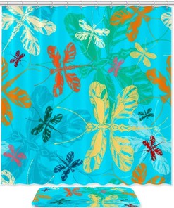 Blue Dragonfly Shower Curtain Bath Mat Durable Waterproof Bathroom Decor