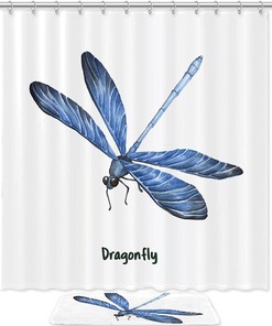 Blue Dragonfly Shower Curtain, Microfiber Bathroom Accents Fabric Machine Washable