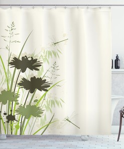 Blue Dragonfly Shower Curtain With Rustproof Hooks For Nature Bathroom Decor