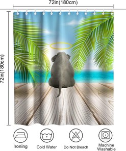 Blue Elephant Shower Curtain - Cute Elephant on Board with Palm Leaves - Waterproof Washable Bathroom Decor