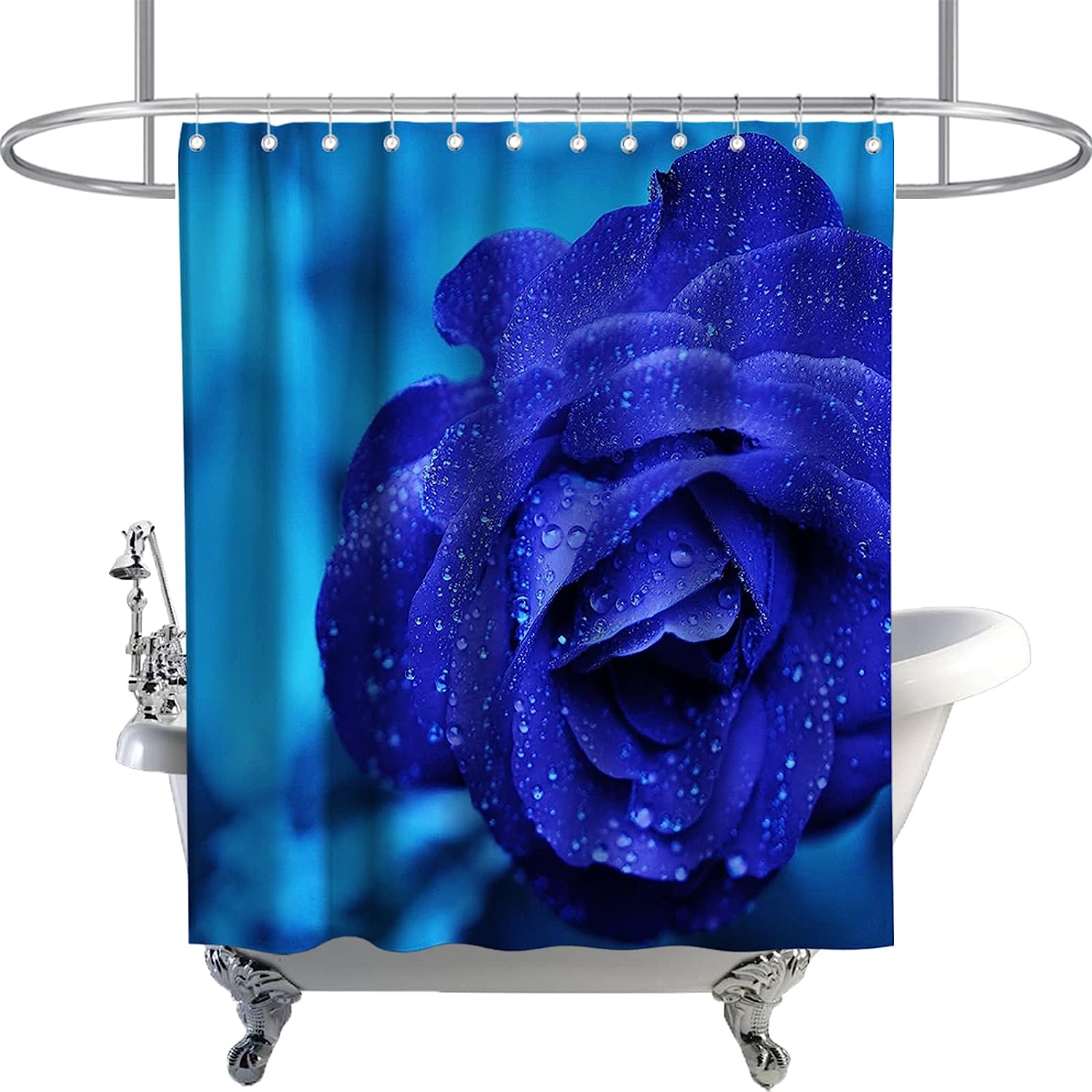 Blue Enchantress Theme Shower Curtain with Romantic Rose Flowers, Highly Durable and Waterproof for Your Bathroom Decor