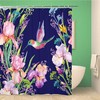 Blue Fabrics Watercolor Shower Curtain With Green Irises Flowers