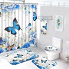 Blue Floral Flower Butterfly Print Shower Curtain with Towel SetBold Bathroom Decor
