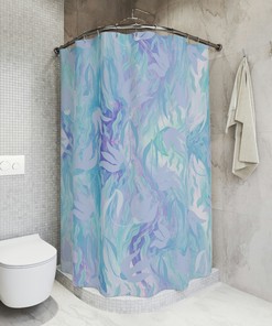 Blue Floral Marble Pattern Shower Curtain, Elegant and Trendy Design for Bathroom